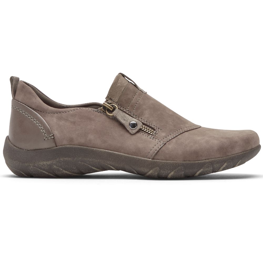 Sapatos De Caminhada Mulher Rockport Cobb Hill Amalie Zipper Slip-On Taupe,Portugal CPVOX-5143